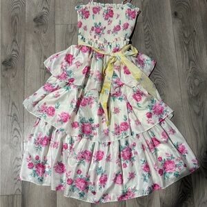 LoveShackFancy Floral Pink and Cream Kids Dress